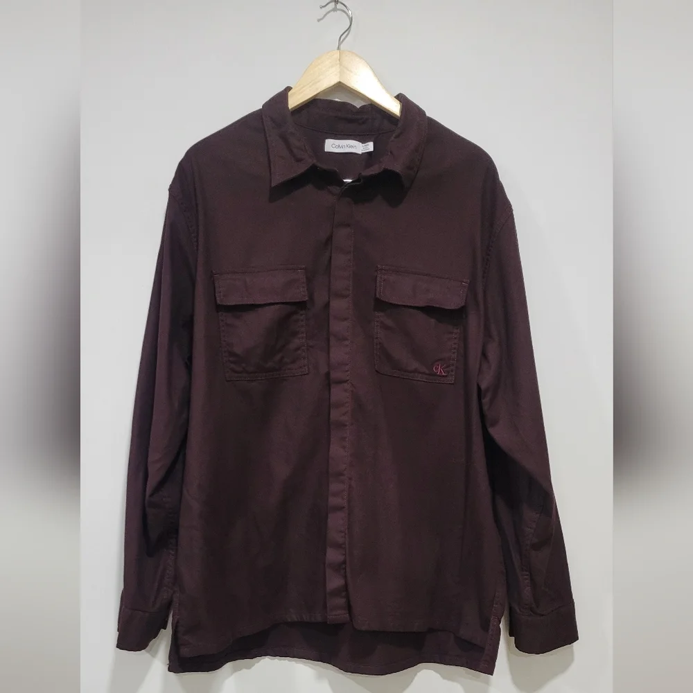 Calvin Klein Dark Burgandy Button-Up Long Sleeve Shirt Size XL Minimalist - Picture 2 of 11